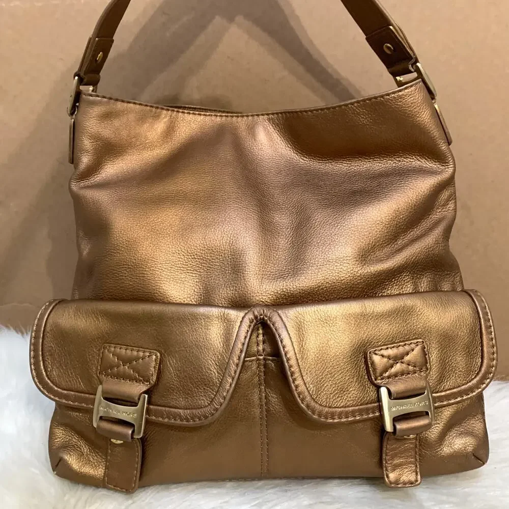 MICHAEL KORS Copper Bronze Leather Vintage North South BROOKVILLE Hobo